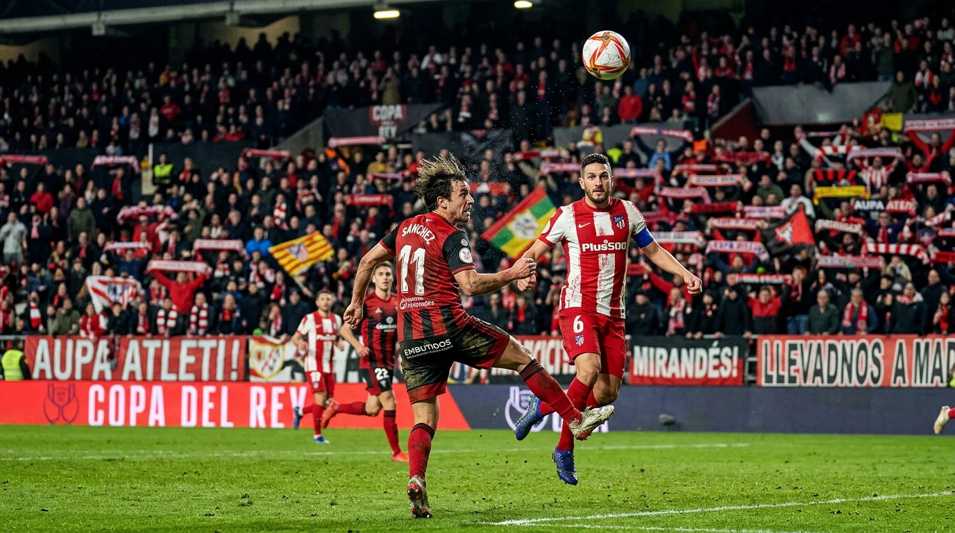 Estadio español durante un emocionante partido nocturno de Copa del Rey con aficionados apasionados y ambiente electrizante